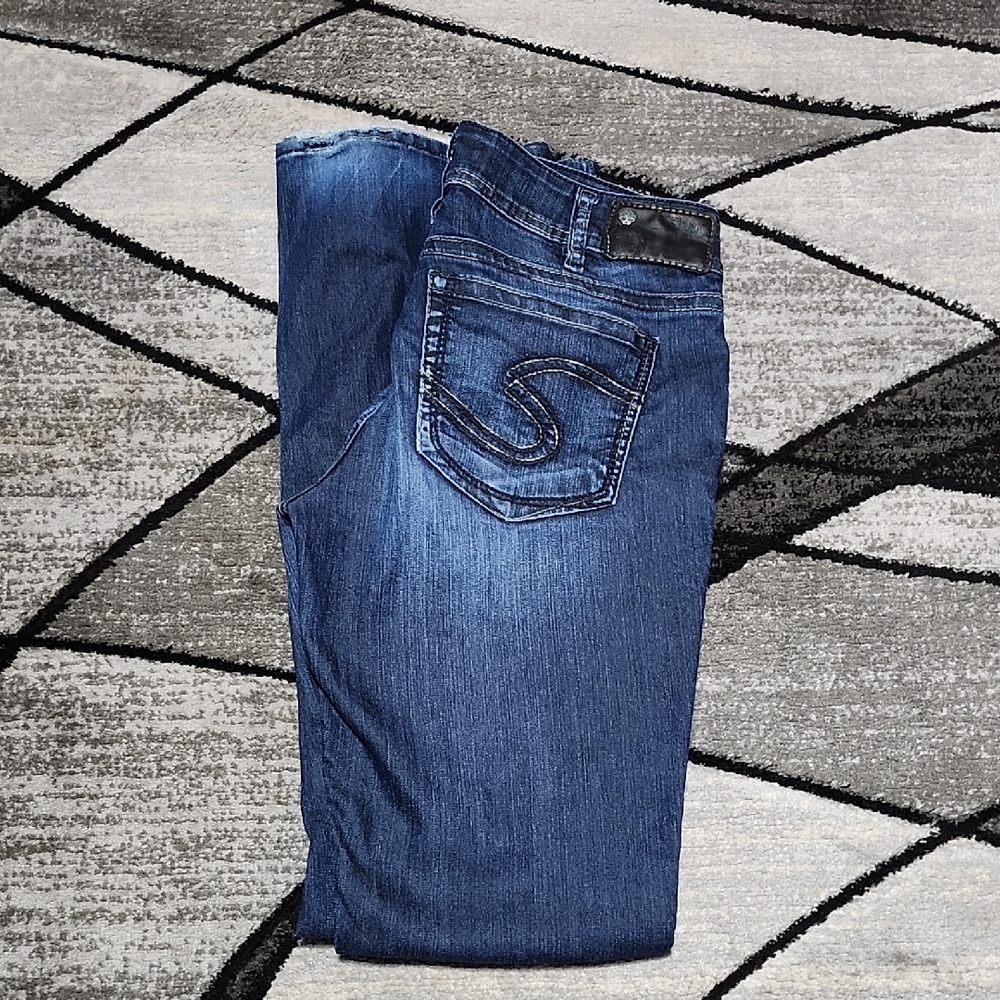 SILVER SUKI 17 MID-RISE LONG EMBROIERED BOOT-LEG DARK-BLUE DENIM JEAN